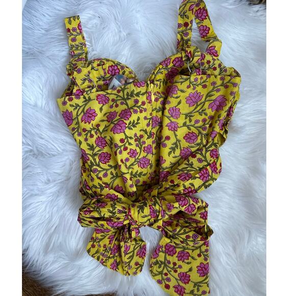 Eddy Yellow Pink Amber Fuschia Floral Carolyn Cross-Bust Top Size 4 NEW NWT - Picture 4 of 10